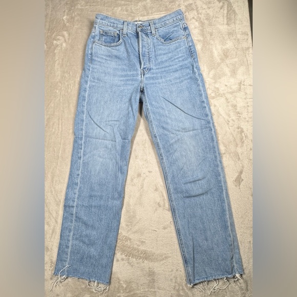 Frank & Eileen Monaghan Button Fly High Rise Raw Hem Straight Leg Mom Jeans 27 - Picture 3 of 16